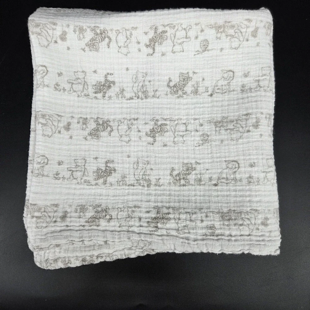 Aden + Anais Disney Baby Winnie the Pooh Cotton Muslin Swaddle Blanket White Tan
